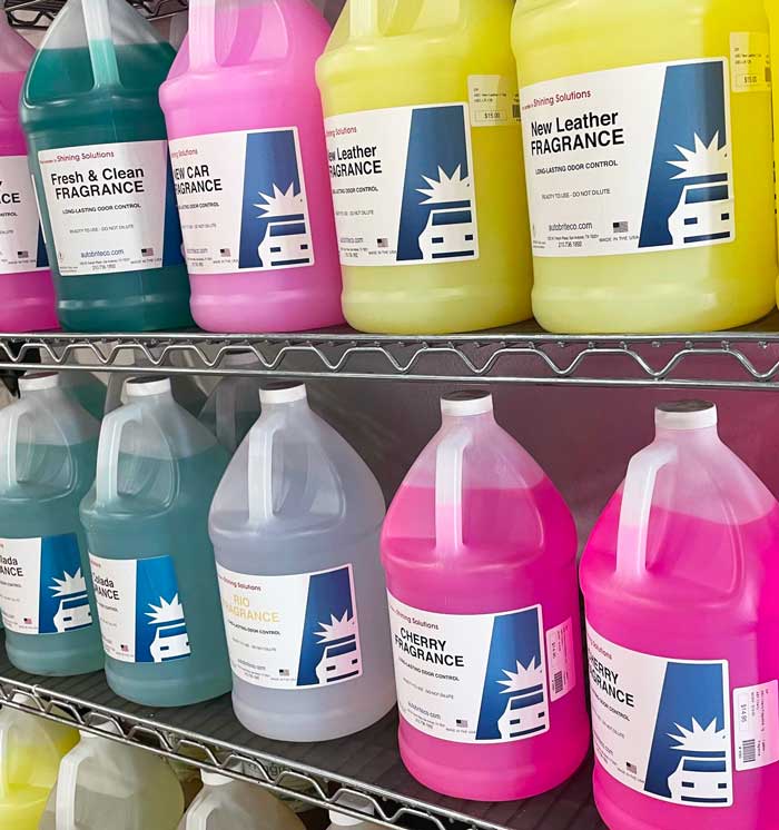 Car wash fragrances on a shelf