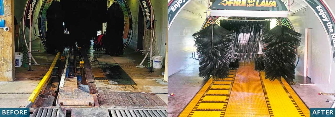 Car wash belt conveyor conversion before and after