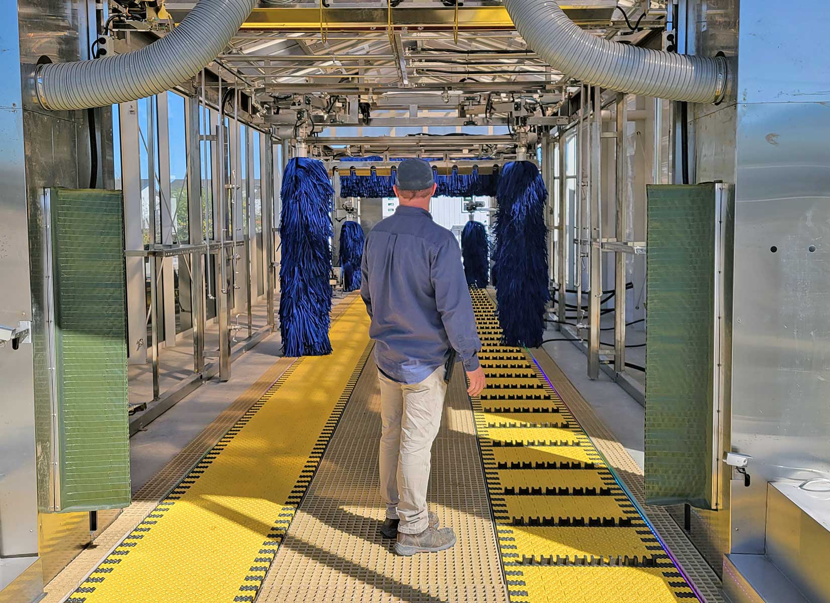 Man standing in car wash