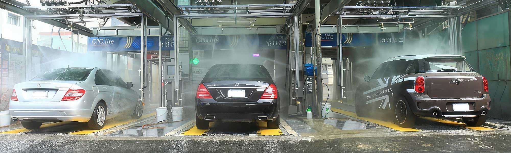 Three cars in the PreBrite prewash carwash